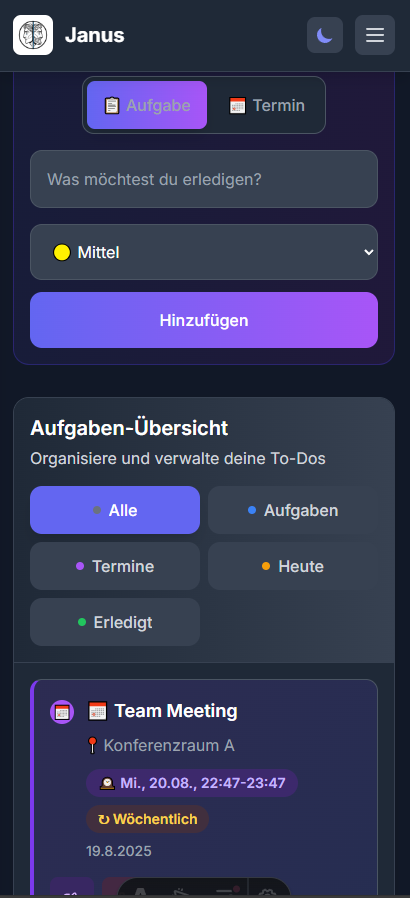 Aufgaben Übersicht Dashboard